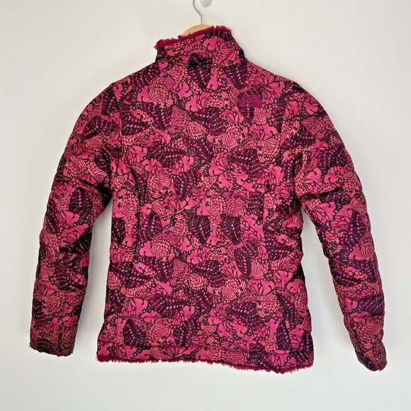The North Face Girls Reversible Mossbud Swirl Jacket Size Medium Pink Butterfly - Picture 2 of 9